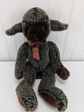 Russ Lil Trubbles Brown Lamb Plush 14" Stuffed Animal Sherpa Fleece Satin Bow